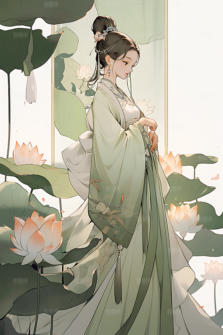 古风少女唯美水墨插画