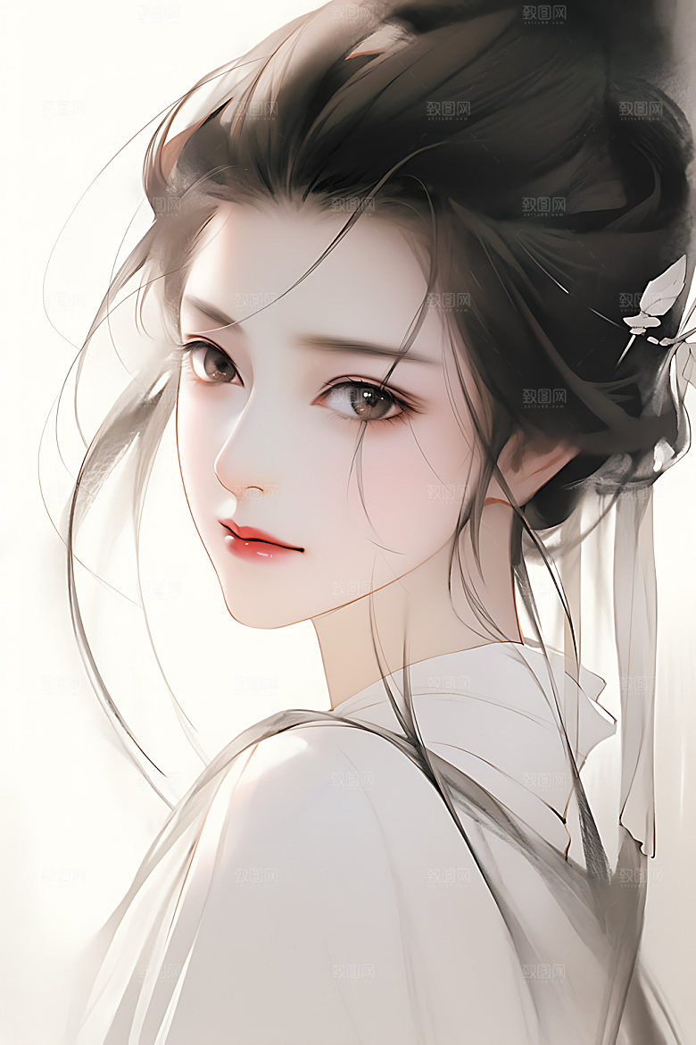 古风少女中国风水墨插画