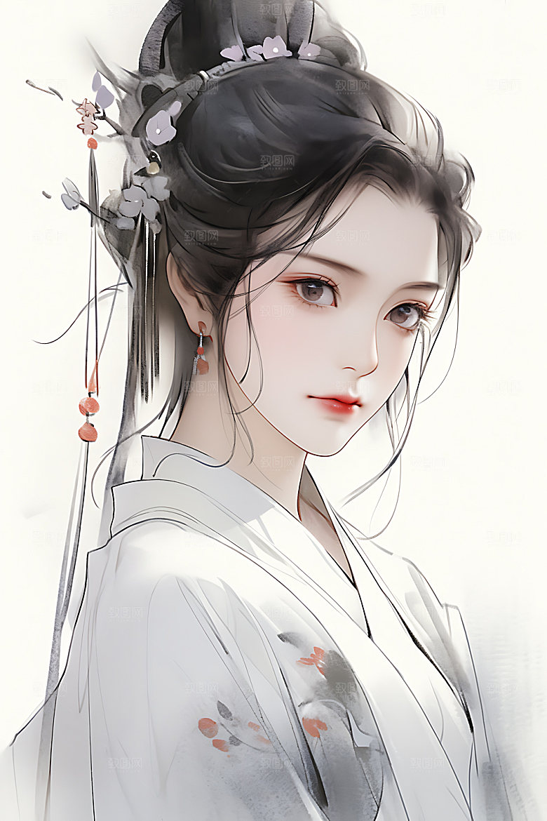 古风少女水墨中式插画