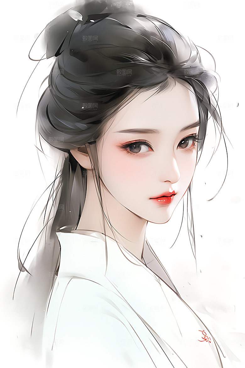 古风少女中式晕染插画