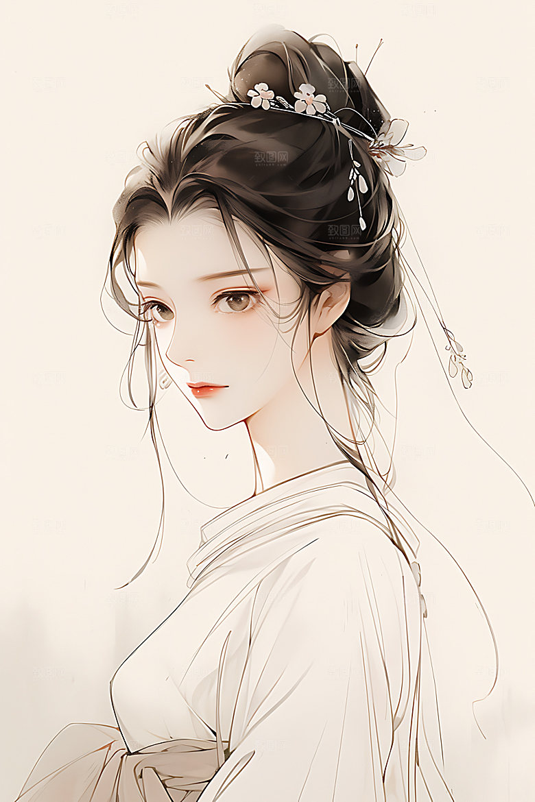 古风少女中国风人物插画