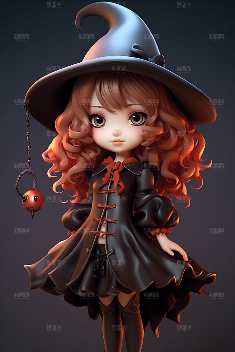 万圣节少女3D女巫模型