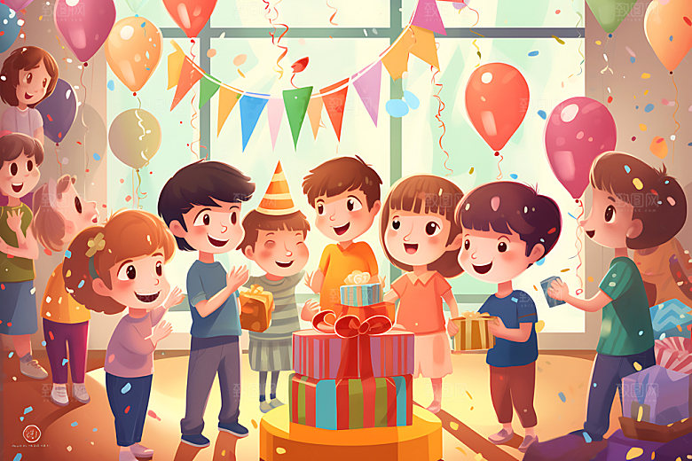 生日派对亲朋好友人物插画