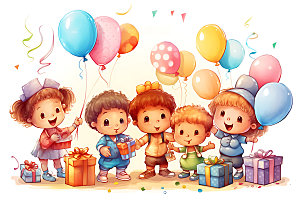 生日派对欢乐幸福插画