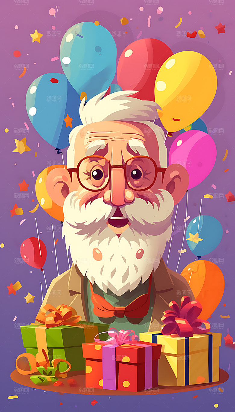 生日派对亲朋好友欢乐插画