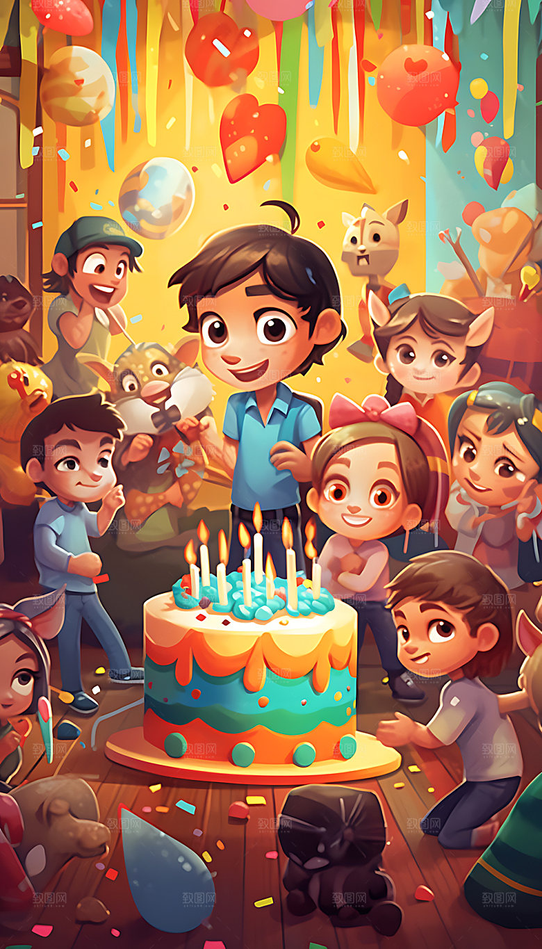 生日派对幸福欢乐插画