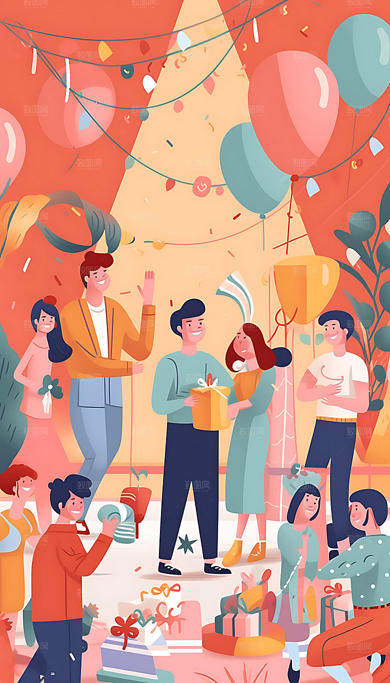 生日派对人物庆祝插画