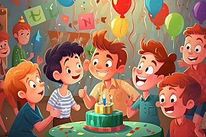 生日派对人物欢乐插画