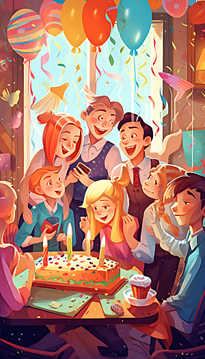 生日派对聚会幸福插画