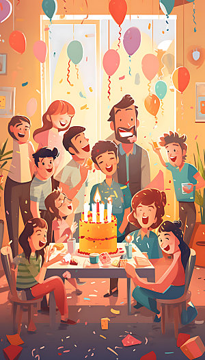 生日派对人物幸福插画