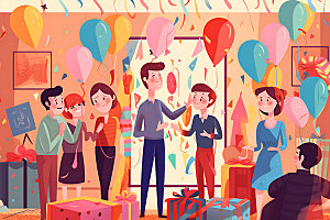 生日派对幸福欢乐插画