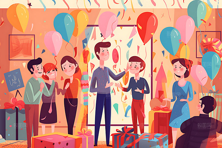 生日派对幸福欢乐插画