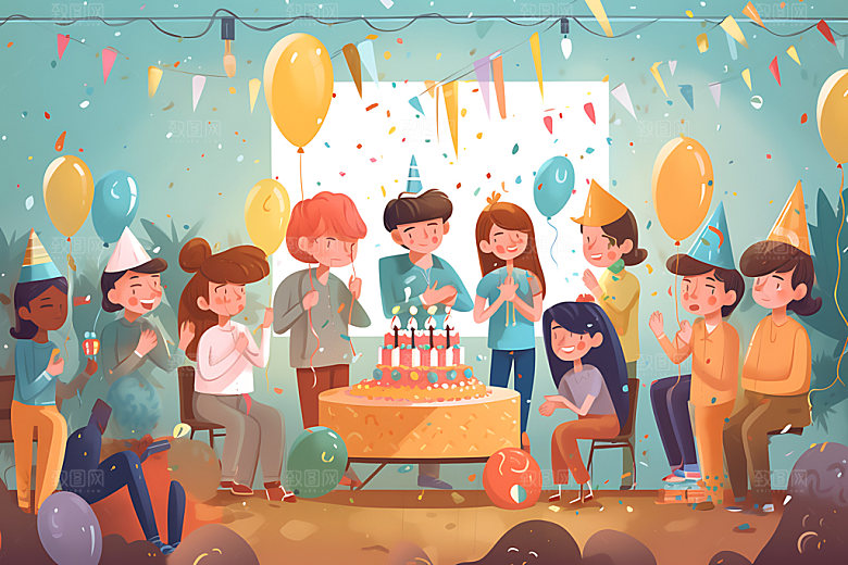 生日派对庆祝人物插画