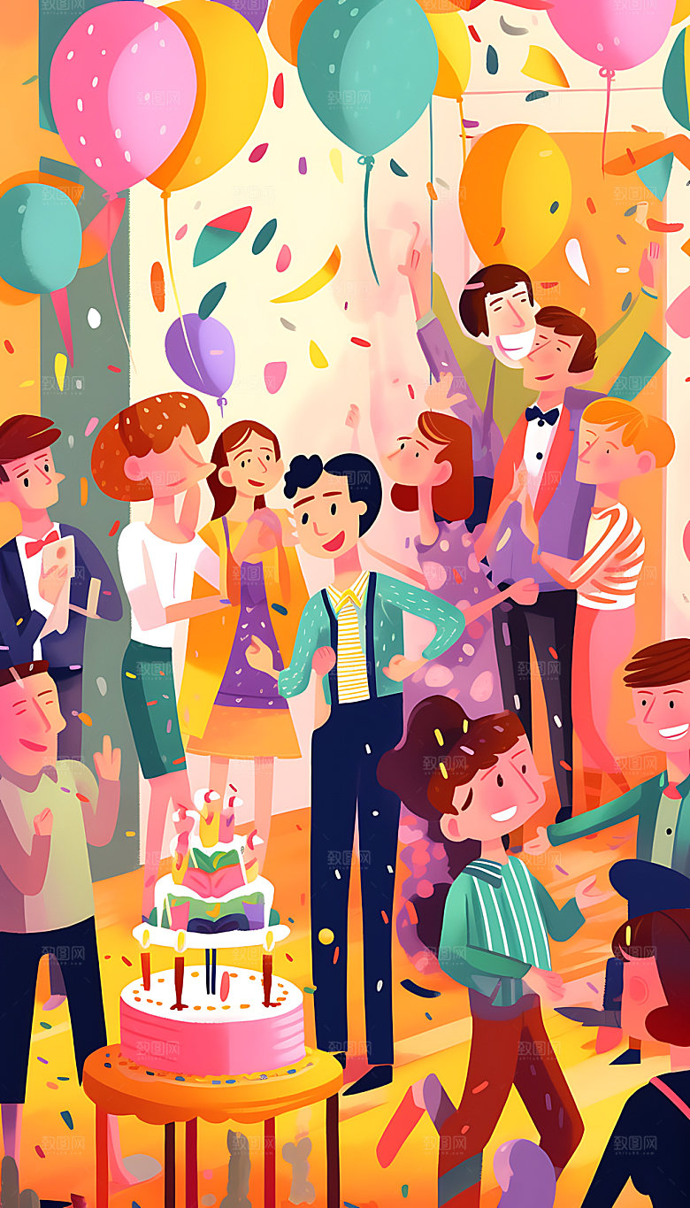 生日派对人物幸福插画
