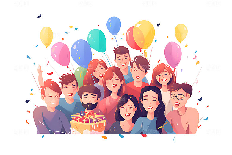 生日派对亲朋好友人物插画