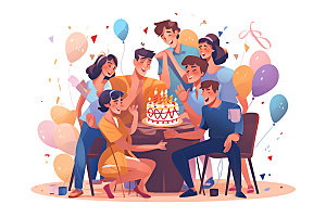 生日派对幸福聚会插画