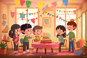 生日派对欢乐庆祝插画