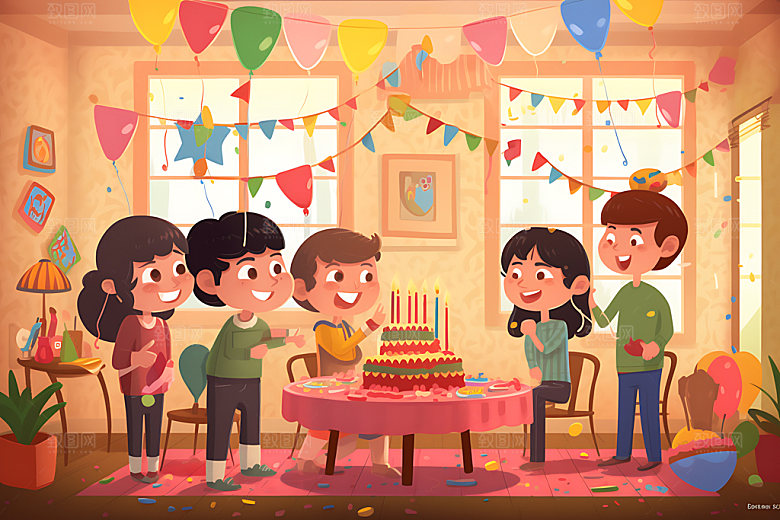 生日派对欢乐庆祝插画