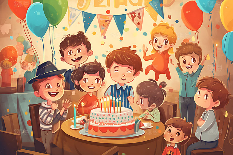 生日派对欢乐庆祝插画