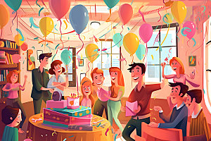 生日派对欢乐聚会插画
