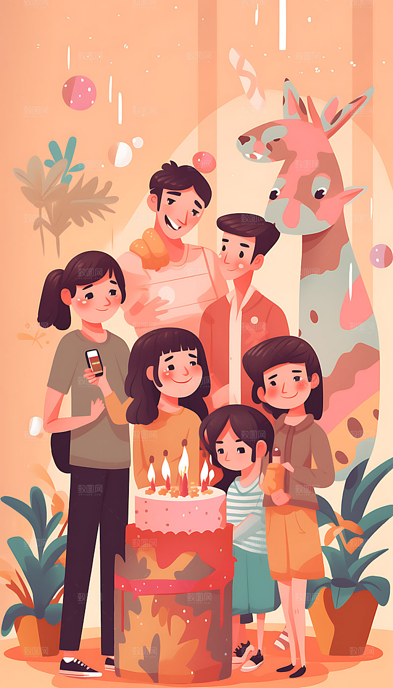 生日派对欢乐幸福插画