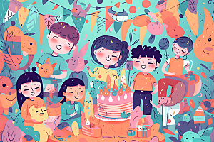 生日派对幸福聚会插画