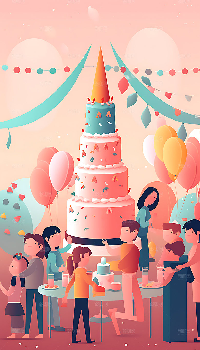 生日派对亲朋好友聚会插画
