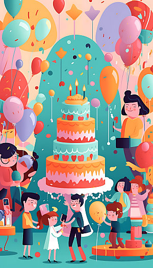 生日派对幸福欢乐插画