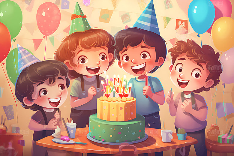 生日派对欢乐聚会插画