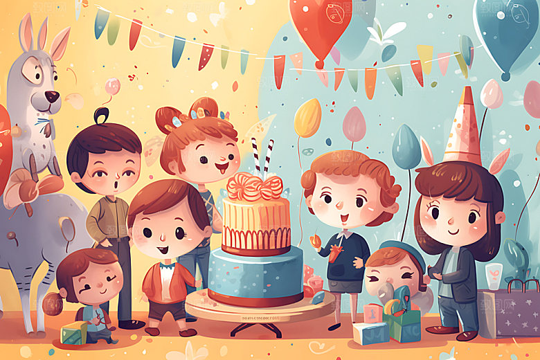 生日派对欢乐聚会插画