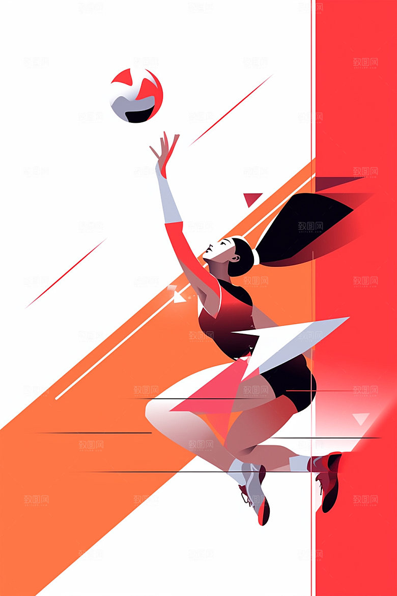 排球少女锻炼高清插画