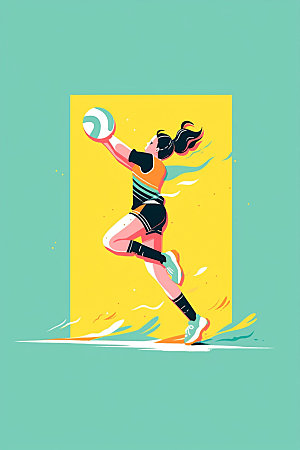 排球少女运动员高清插画