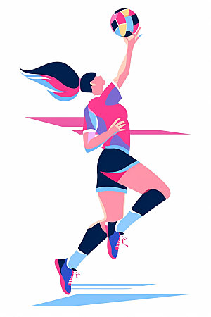 排球少女高清球类运动插画