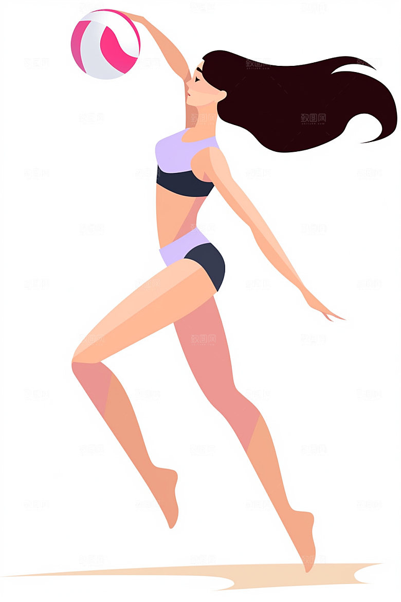 排球少女简约运动员插画
