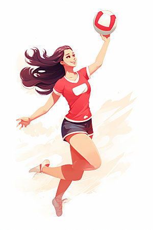 排球少女锻炼运动员插画