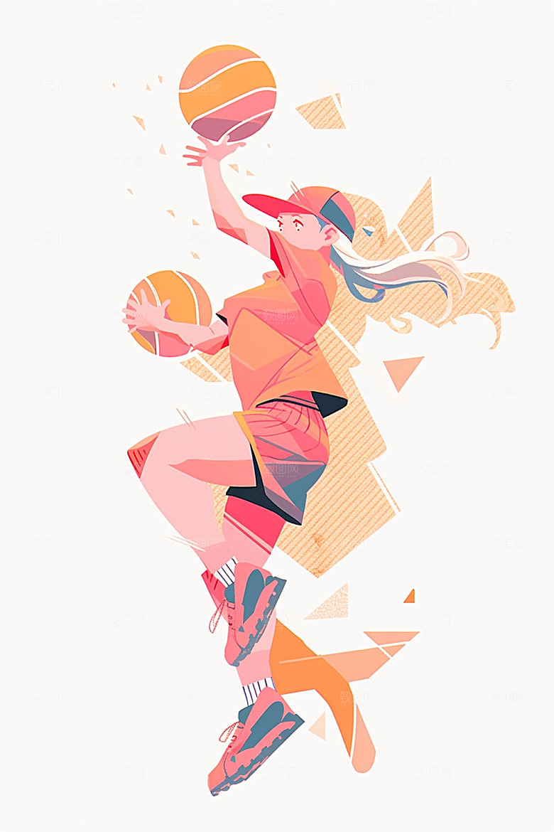 排球少女锻炼简约插画