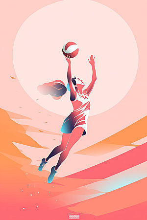 排球少女球类运动高清插画