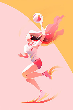 排球少女运动员球类运动插画