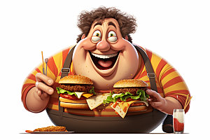 胖子吃东西不健康饮食健康宣传插画