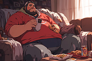 胖子吃东西不健康饮食高清插画