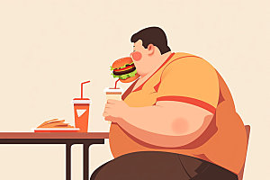胖子吃东西不健康饮食暴饮暴食插画