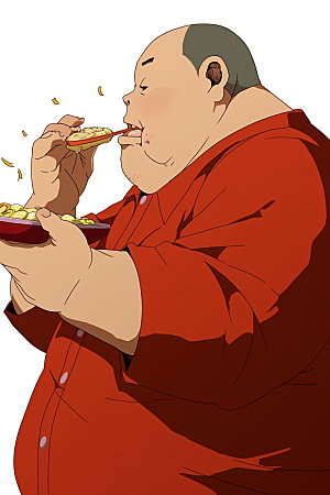 胖子吃东西暴饮暴食健康宣传插画