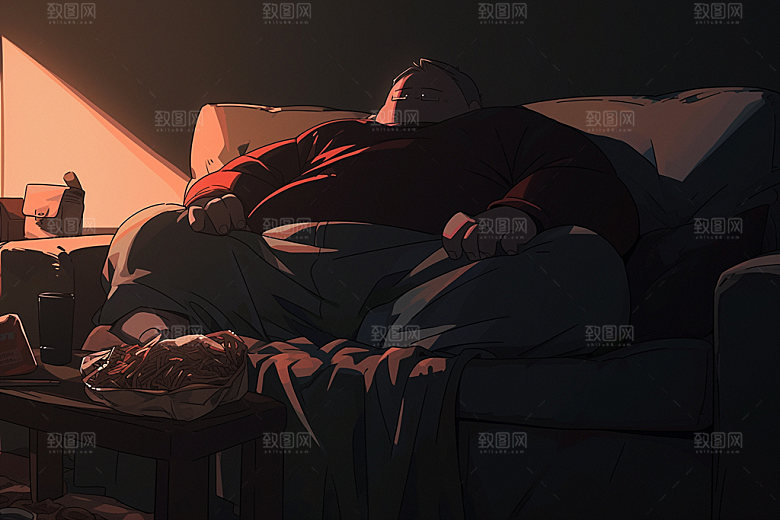 胖子吃东西不健康饮食高清插画