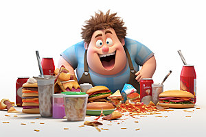 胖子吃东西健康宣传不健康饮食插画