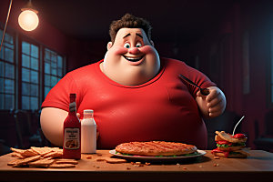 胖子吃东西高清不健康饮食插画