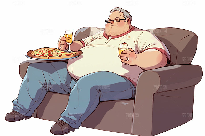胖子吃东西暴饮暴食健康宣传插画
