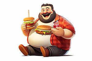 胖子吃东西高清不健康饮食插画