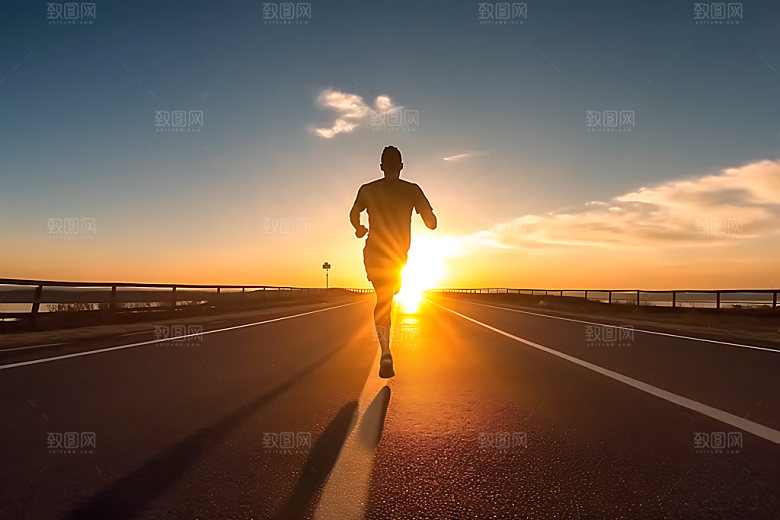 跑步剪影夕阳企业文化摄影图