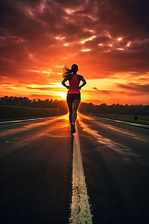 跑步剪影运动夕阳摄影图