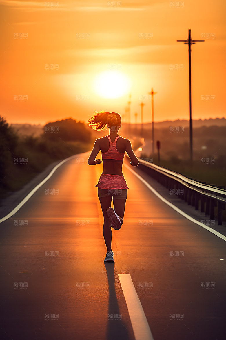 跑步剪影夕阳高清摄影图